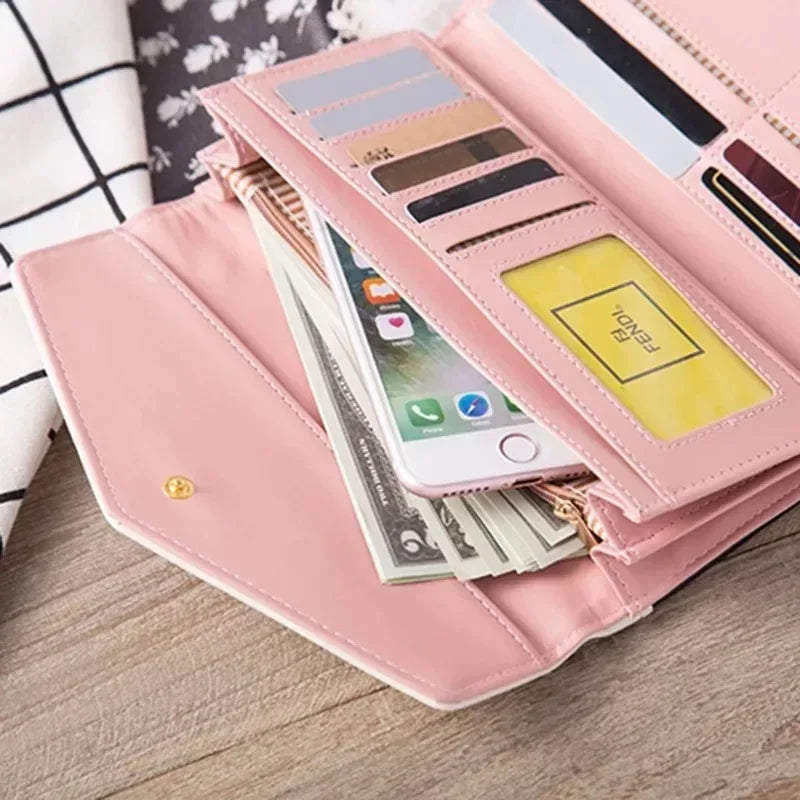 Tejesa   Womens Ladies Envelope Pu Leather Card Button Clutch Purse Long Wallets Money Bag