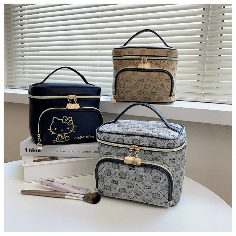 Hemasa Hello Kitty Cartoon Cosmetic Bag Portable Mommy Bag Lunch Box Oxford Storage Case Purse Kawaii Box Makeup Pouch