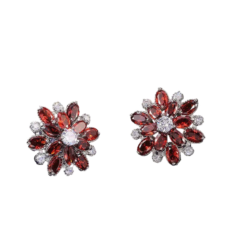 Tejesa 925 Sterling Silver Gorgeous Big Flower Stud Earring for Women Wedding Engage Dance Party Noble Brilliant Zircon Stone Earrings