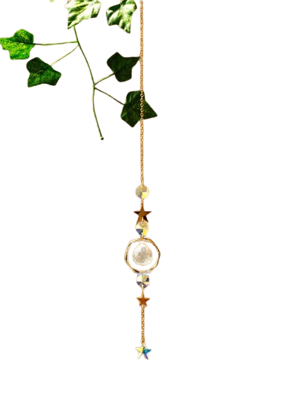 Hemasa Hanging Ornaments Boho Sun Catcher Handmade Art Crystal Sun Catchers with Gold Chain for Window/ Wall or Garden Decor Wind Chimes