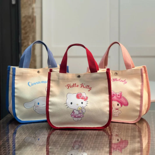 Sanrio Portable Handbags and Purses Hello Kitty Purses Melody Cosmetic Bag Kawaii Makeup Case Lunch Box Bag Handbag Organizer