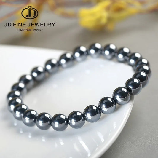 Ntural Black Shine Terahertz Round Beads Stone Beads Bracelet Women  in 6/8/10mm