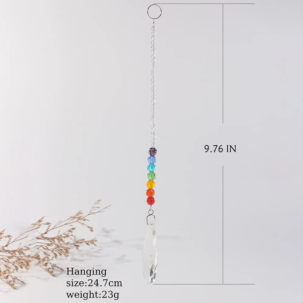 Hemasa Crystal Chakra Suncatcher Hanging Crystal Ornament Glass Prism Sun Catcher Car Charm Rainbow Maker Window Garden Decoration Gift