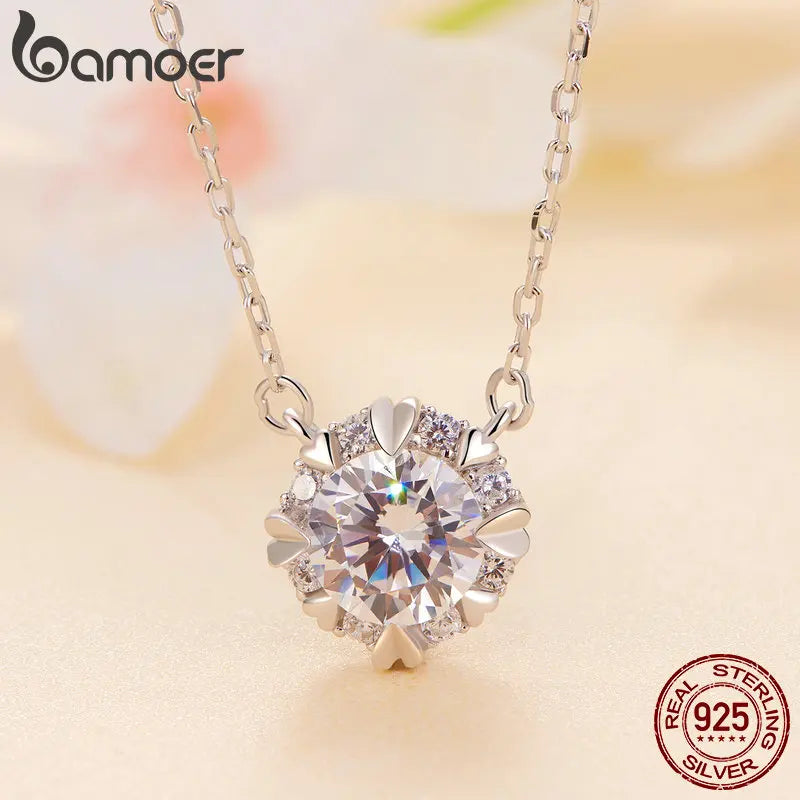 Bamoer 1.0 Carat Real Round Moissanite Pendant Necklace For Women 925 Sterling Silver Wedding Engagement Fine Jewelry Gift