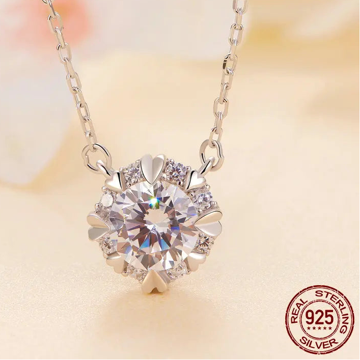 Tejesa 1.0 Carat Real Round Moissanite Pendant Necklace For Women/ 925 Sterling Silver Wedding Engagement Fine Jewelry Gift