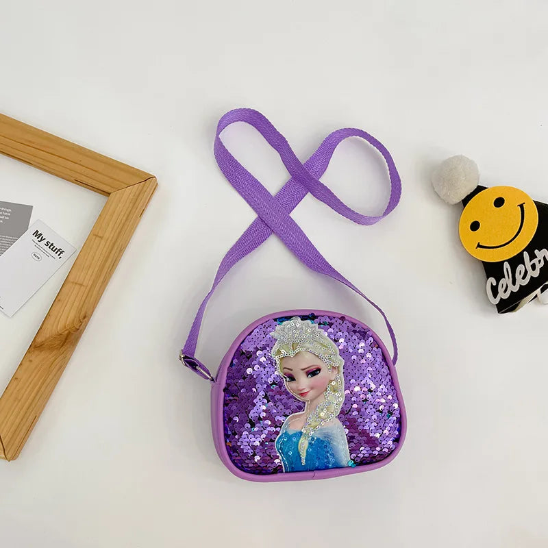 Tejesa Children's Bag Girls Bag Disney Princess Elsa Sequins Personality Children's Casual One Shoulder Bag Messenger Bag