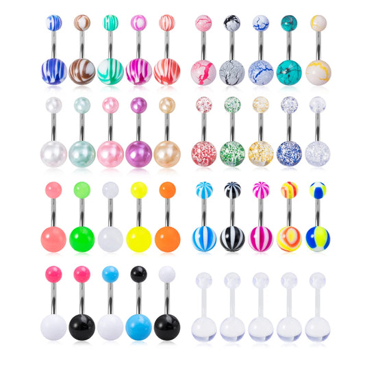 5PCS Acrylic Sexy Belly Rings Surgical Steel Belly Piercing Bar 14G Navel Piercing Belly Button Ring Pierc Jewelry Free Shipping