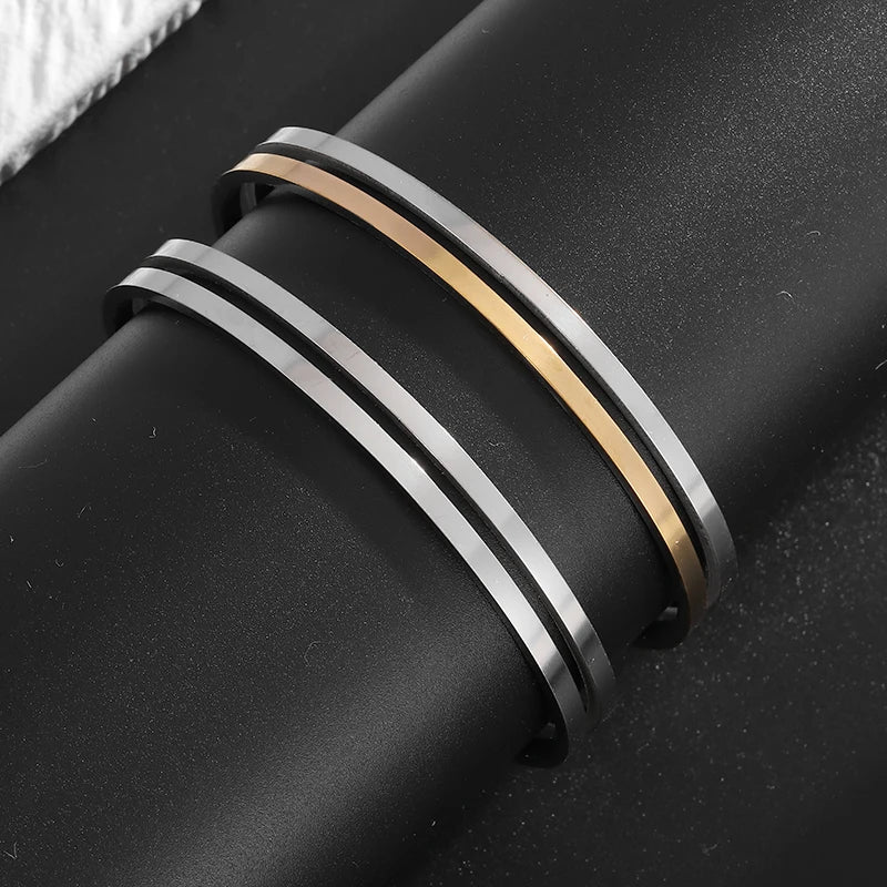 High-Quality Double-Layer Glossy Simple Titanium Steel Open Bracelet Men's and Women's Two-Color Cuff Bracelet Couple Jewelry