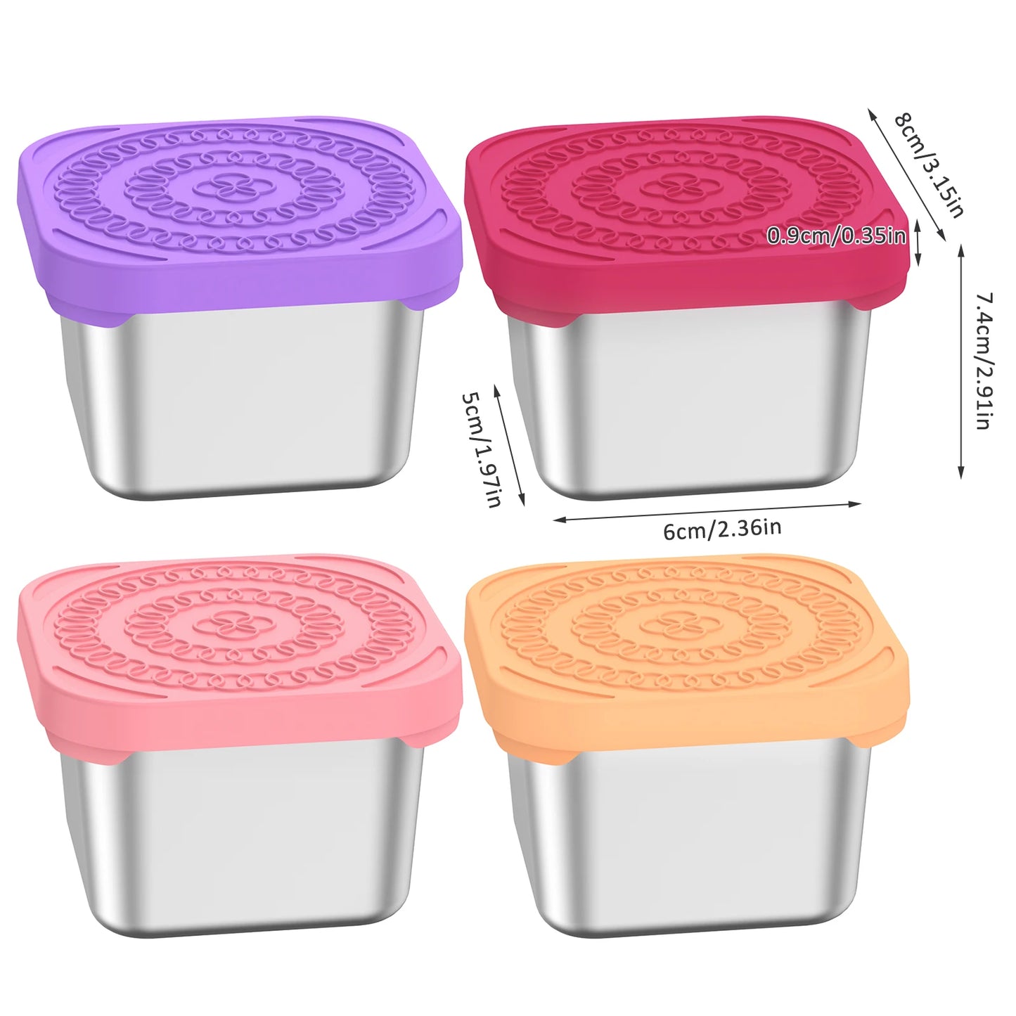 Tejesa 6/3pc Sauce Cup Dipping Bowl Stainless Steel Salad Dressing Bowl Leak-proof Tomato Sauce Bento Saucer with Lid Mini Snack Box