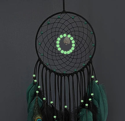 Tejesa Peacock Feathers Luminous Beads High-grade Wall Pendant New Creative Dream Catcher Bedroom Living Room Decoration Wind Chimes