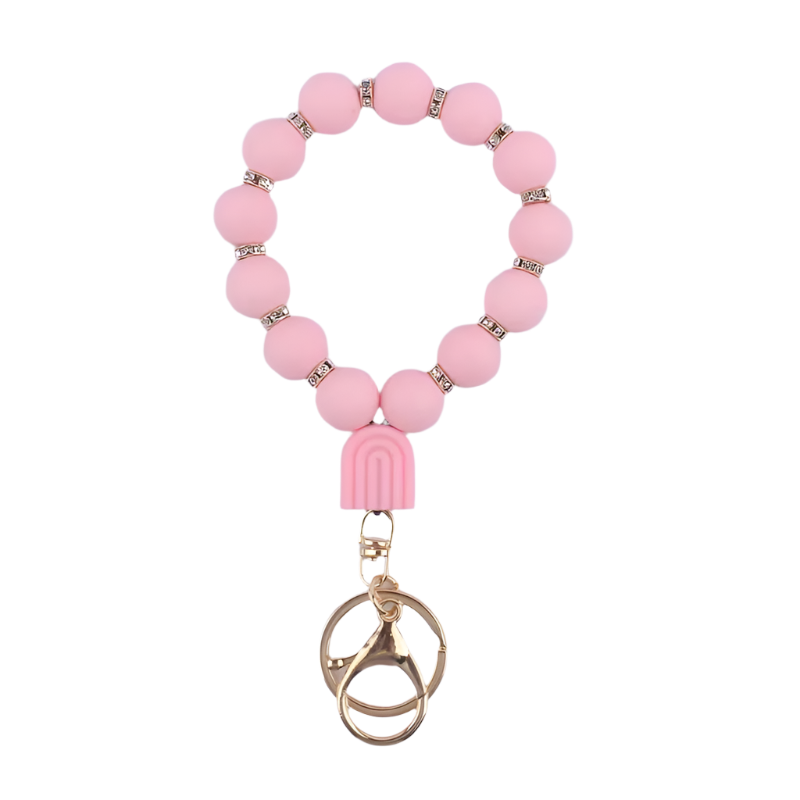 Hemasa Rainbow Bracelet Pendant Keychain Food Grade Silicone Bead Keyring/ Lobster Clasp Women Schoolbag/ Car Key Chain Jewelry