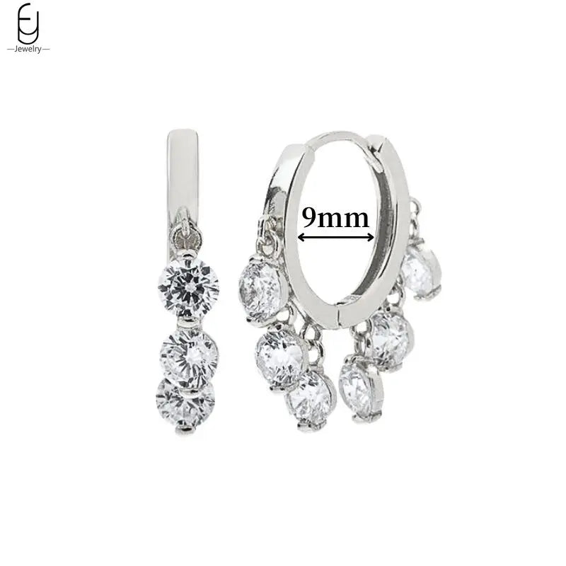 Hemasa 925 Sterling Silver Ear Buckles Fashion Hoop Earrings /White Crystal Luxury Women's Earrings Wedding Women's Jewelry Premium Gift