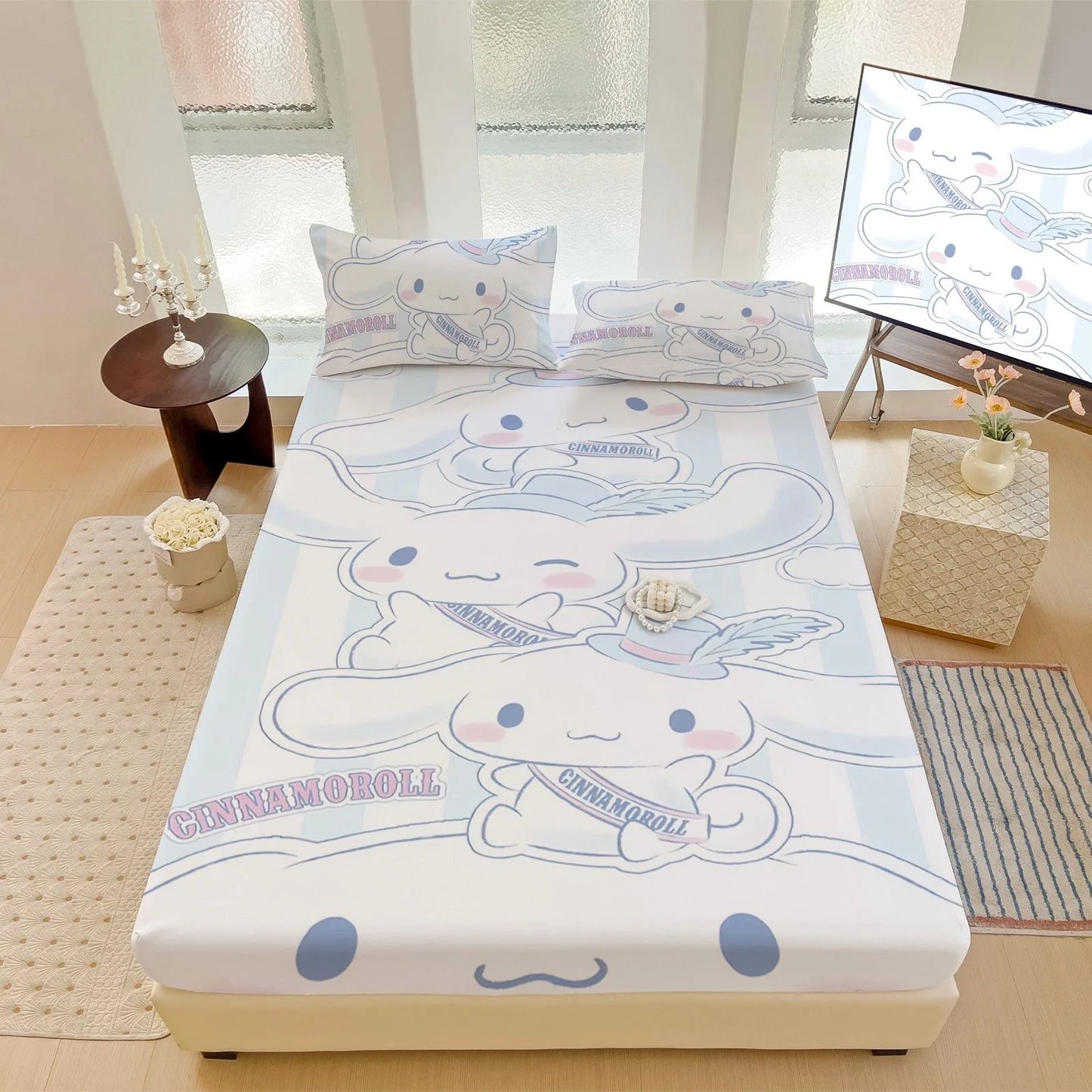 Hemasa  Bed Mattress Cover Cute Cartoon Painted Bed Linen Fitted Sheet For Kids Adult Single Double Size