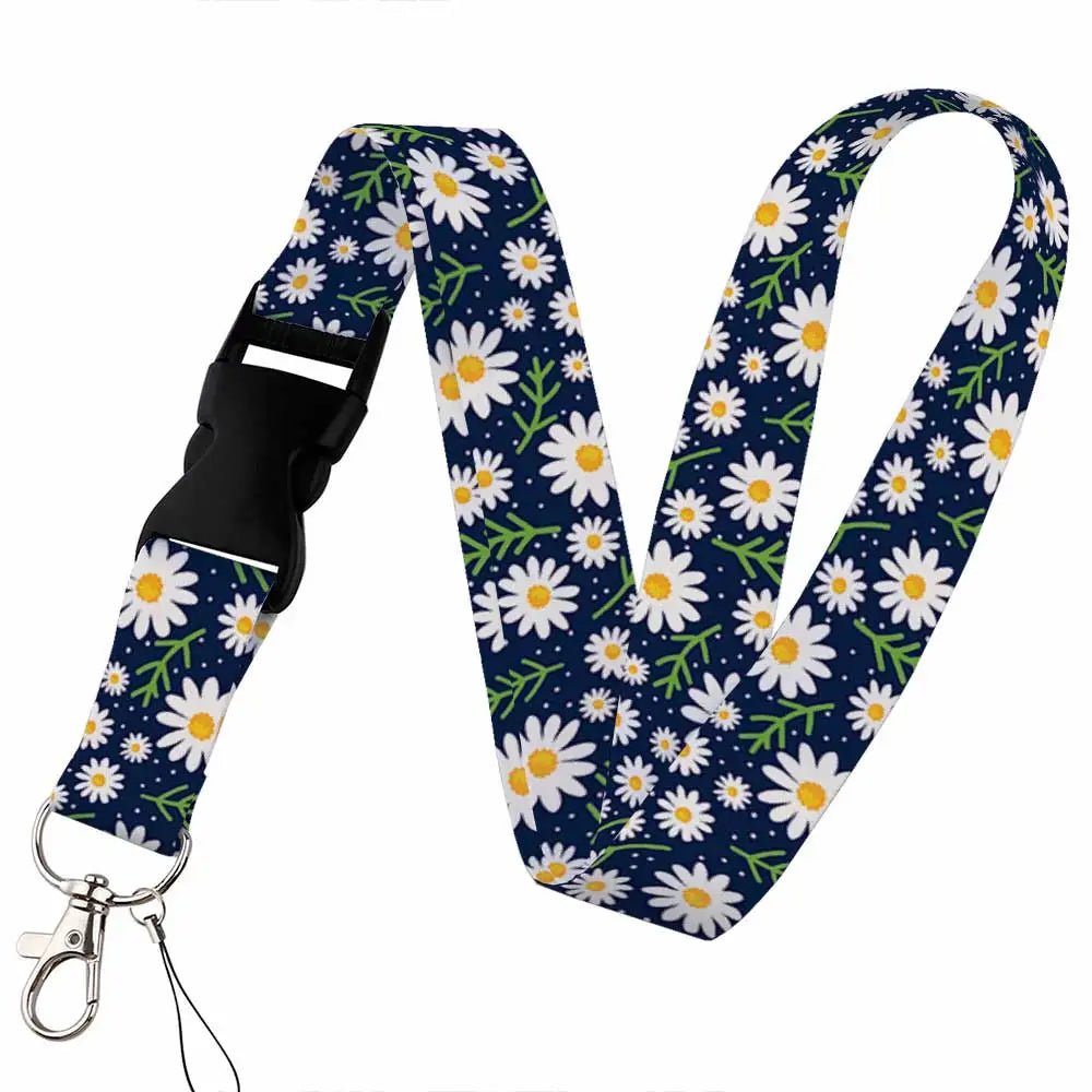 Tejesa Beautiful flower Lanyard Keys Chain Badge Holder ID Credit Card Pass Hang Rope Lariat Mobile Phone Charm Accessories Gifts