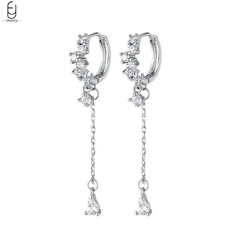 Hemasa 925 Sterling Silver Ear Buckles Fashion Hoop Earrings /White Crystal Luxury Women's Earrings Wedding Women's Jewelry Premium Gift