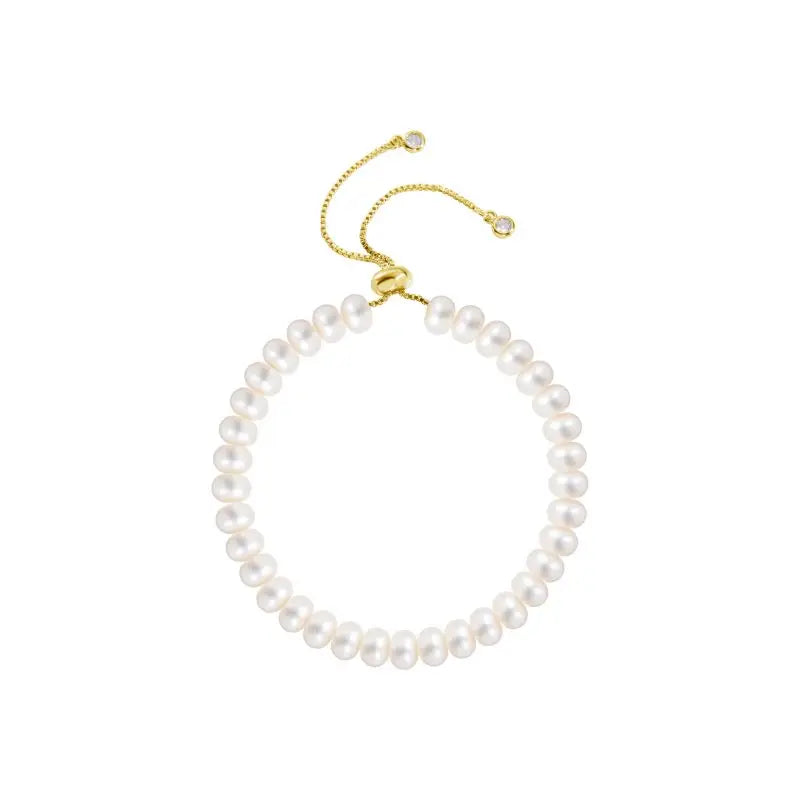 HENGSHENG Copper Chain Natural Freshwater White Pearl Bracelet Bread Bead Trendy Simple Fine Jewelry For Women Girls Gifts Daily