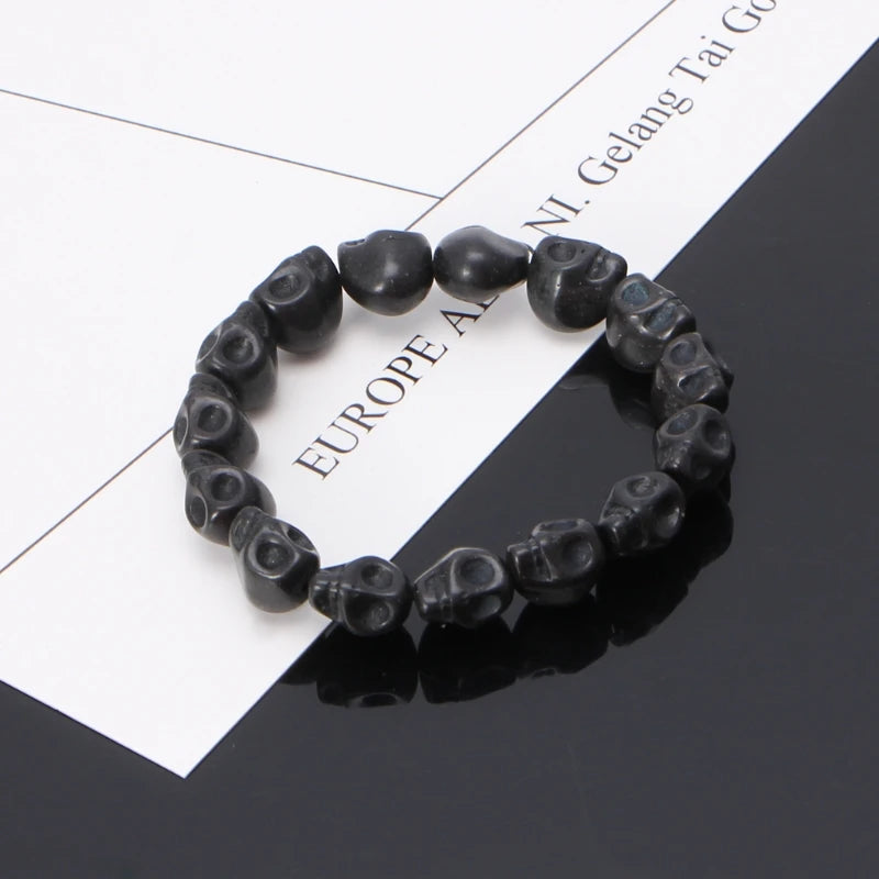 Exquisite Howlite Stone Turquoises Tibetan Prayer Skull Beads Handmade Skull Bracelets Black/White for Couples