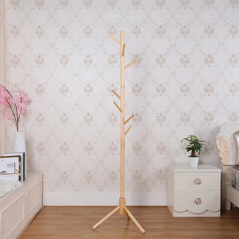 Hemasa Wood Tree Coat Rack  Floor Hanging Clothes Rack Clothes Rack Bedroom Hat Stand Home Furniture Drying Rack With 8 Hooks