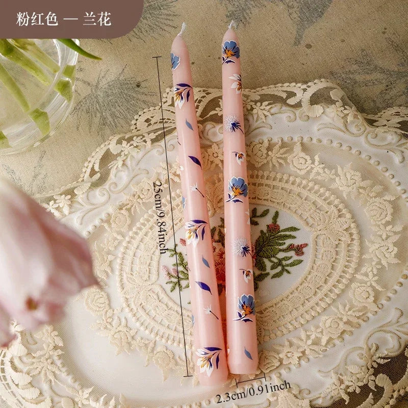 7.5'' Long Wedding Candles French Hand-Printed Pole Candle Long Taper Dinner Candles for Minimalist Home Decorative Candles