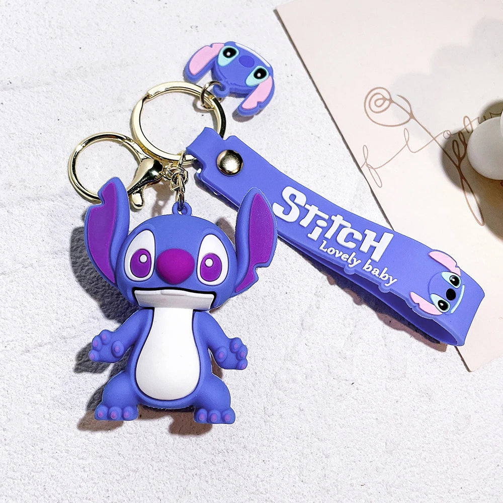 Disney Lilo & Stitch Keychain Cartoon Figure Coffee Candy Stitch Silicone Pendant Keyring Car Key Holder Jewelry Accessories
