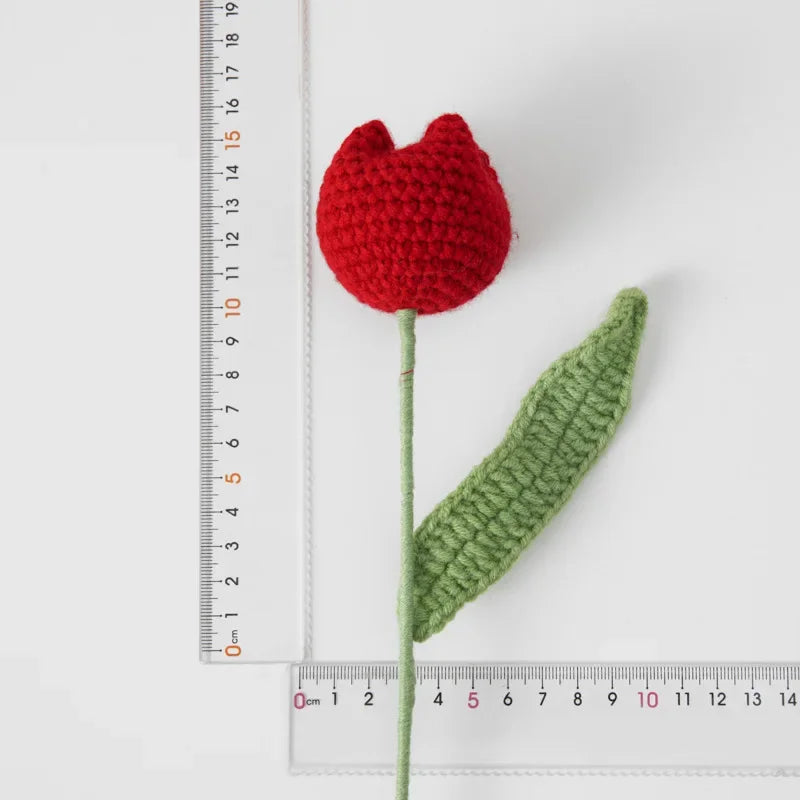 Hemasa 3Pcs  Cute Knitted Tulip Flower Creative Crochet Tulip Artificial Bouquets Graduation Flower Bouquet Wedding Friends Gift
