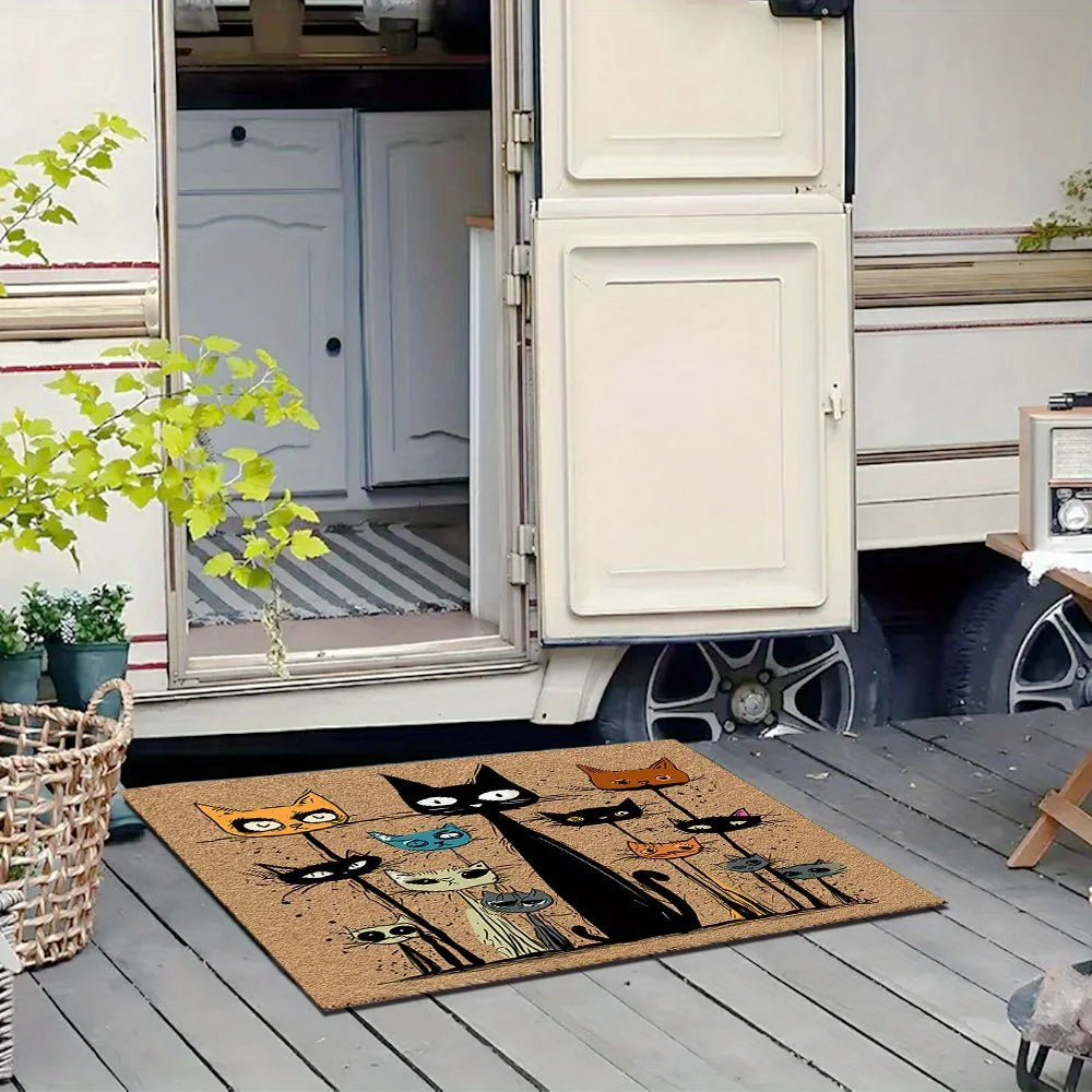Tejesa  Cartoon Carpet Cat Family Doormat Brown Stain-Resistant Welcome Mat Rug For Bedroom Carpet For Live Room Home Decor
