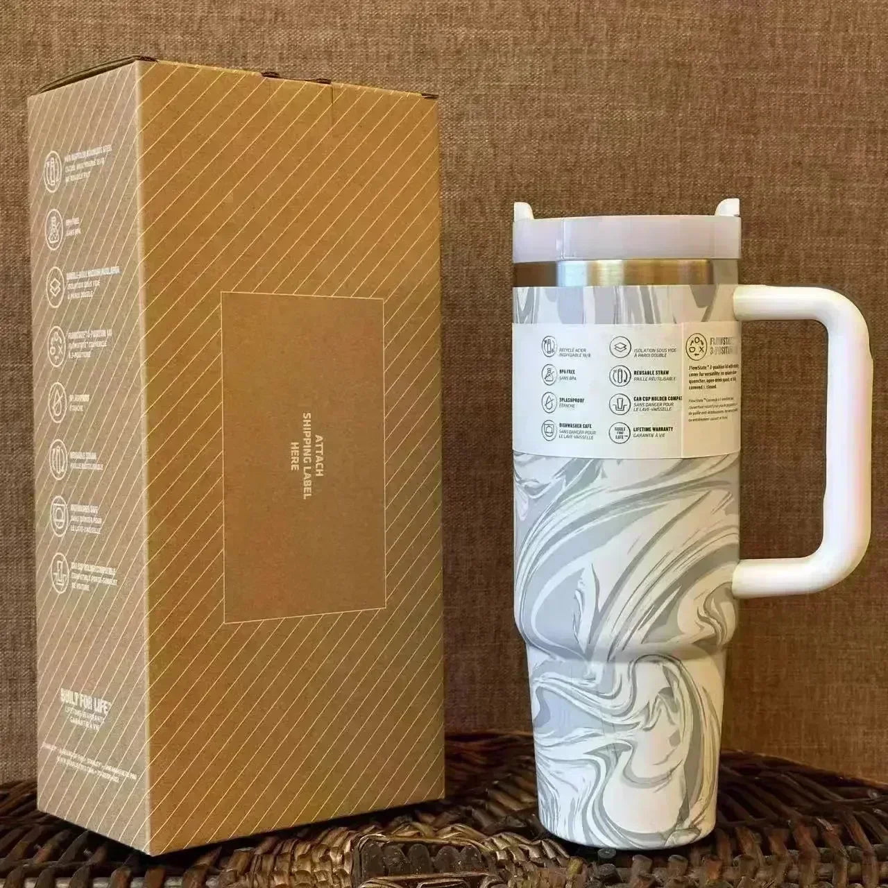 Hemasa 40oz Tumbler FlowState Straw Lid Stainless Steel Vacuum Insulated Car Mug /Double Wall Thermal Iced Travel Cup bottle