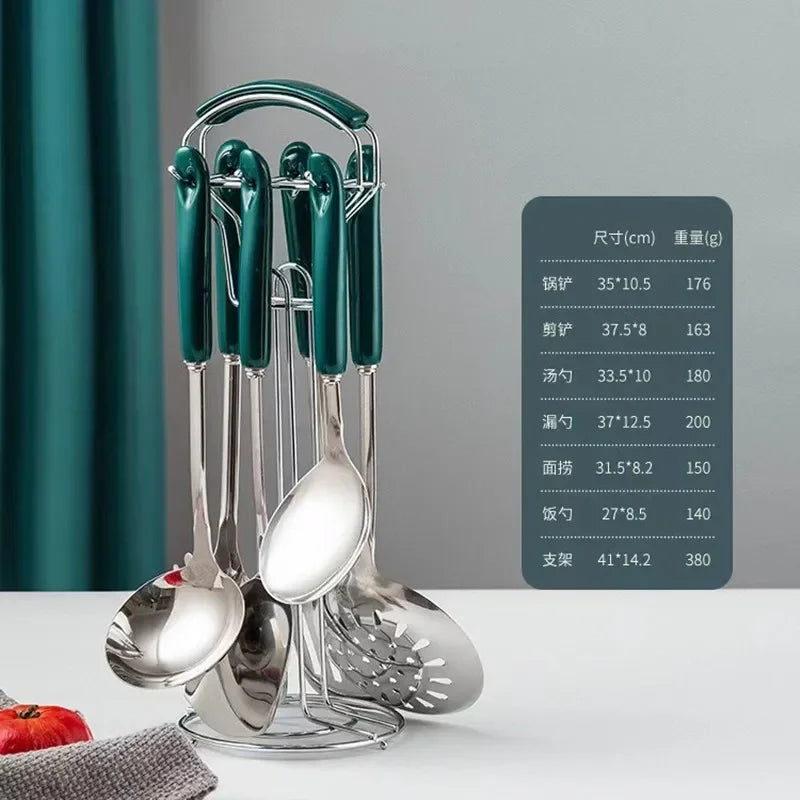 Hemasa 7pcs Stainless Steel Spatula Soup Spoon Kitchenware Set Cooking Spatula /Ceramic Handles