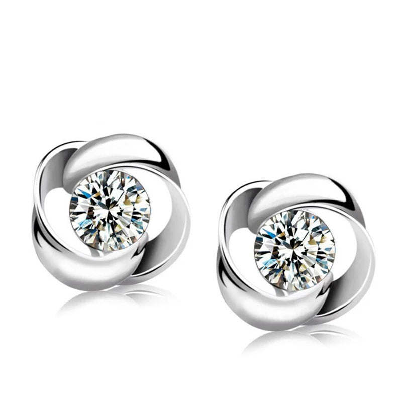 New Silver Jewelry Women's 925 Sterling Silver Stud Earrings Round Zirconia Earrings Stud Earring Charm Silver Earrings Bijoux