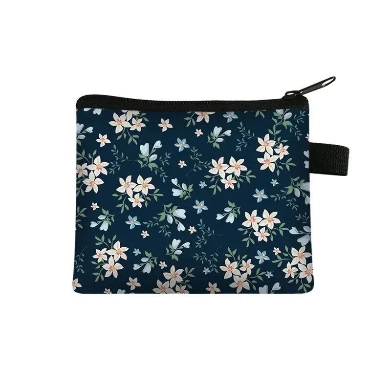 Tejesa Floral Print Cosmetic Bag Girl Women Sanitary Napkin Storage Organizer Bag Coin Card Money Eearphone Lipstick Holder Pouch