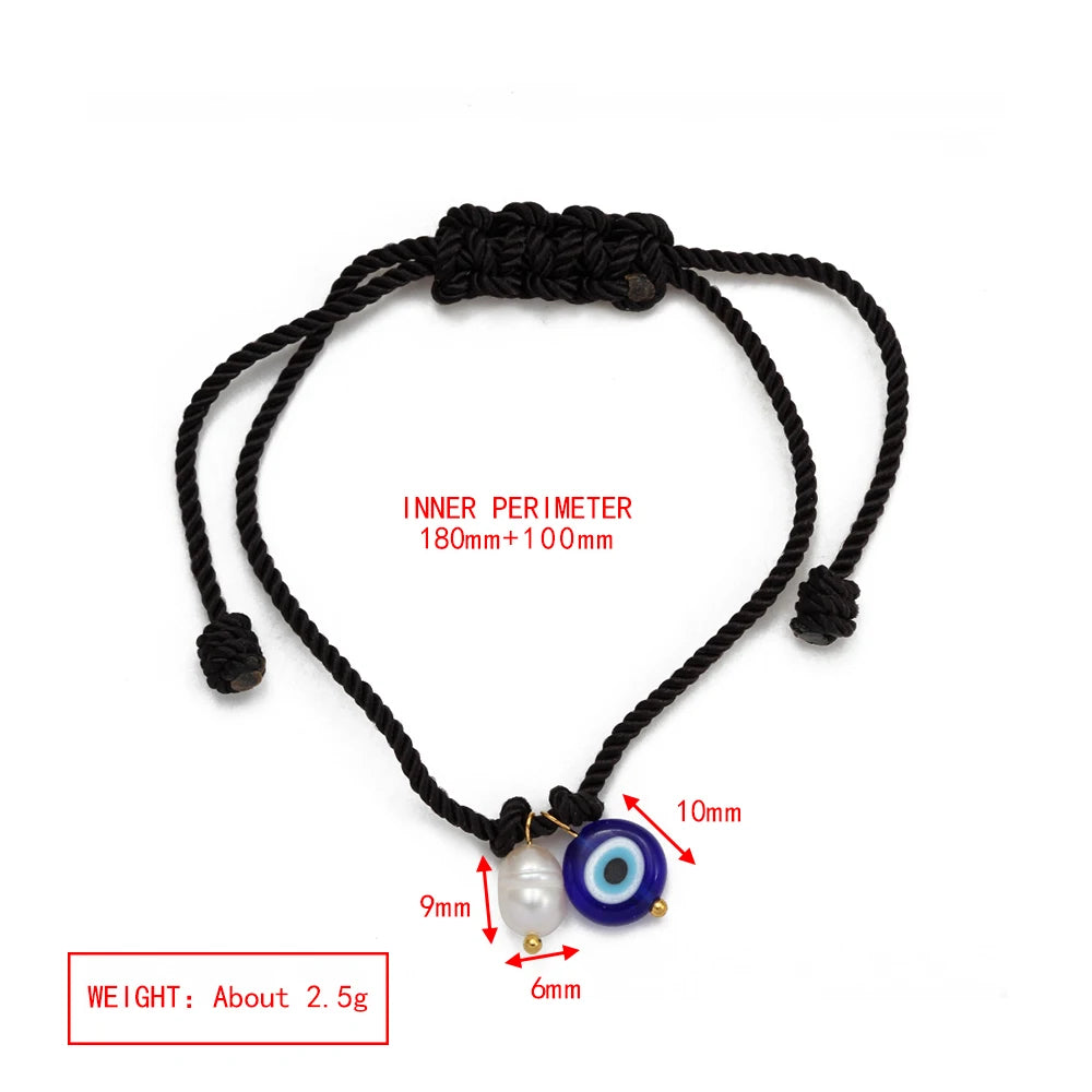 Lucky Eye Braided Rope Bracelet Adjustable Turkish Evil Eye Freshwater Pearl Bead Bracelet for Women Men pulseras bijoux צמידים