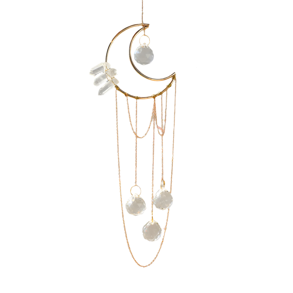 Hemasa Sun Catcher Rainbow Prism Moon Crystal Stained Glass Suncatcher Healing Crystals Stone Suncatchers Garden Home Moon Ornaments