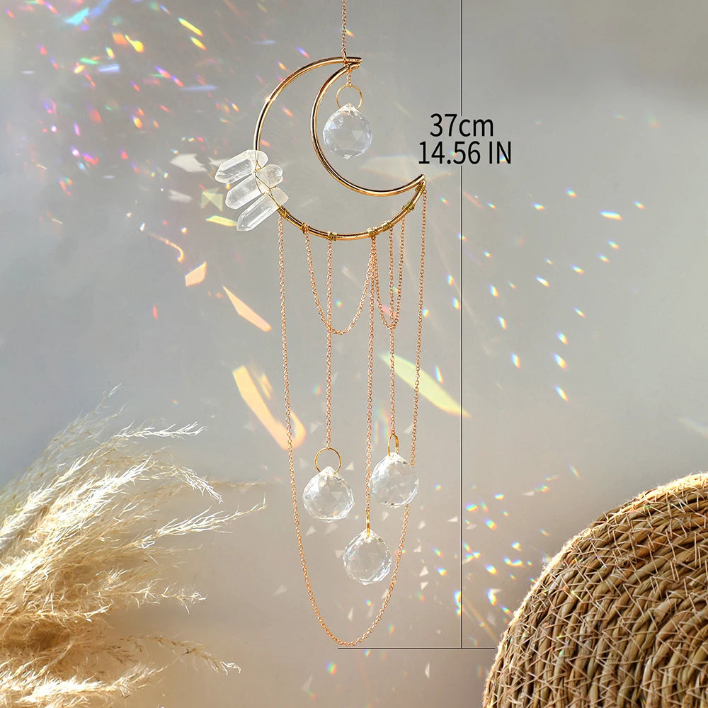 Hemasa Sun Catcher Rainbow Prism Moon Crystal Stained Glass Suncatcher Healing Crystals Stone Suncatchers Garden Home Moon Ornaments