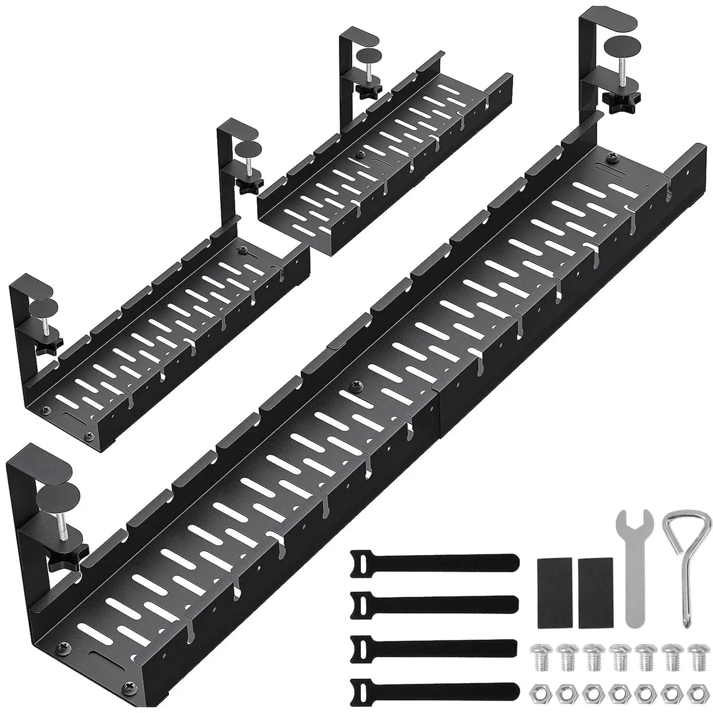Tejesa Under-table Cable Management Rack with No Drilling, Adjustable Carbon Steel Cable Tray for Office Storage Box and Line Fixation