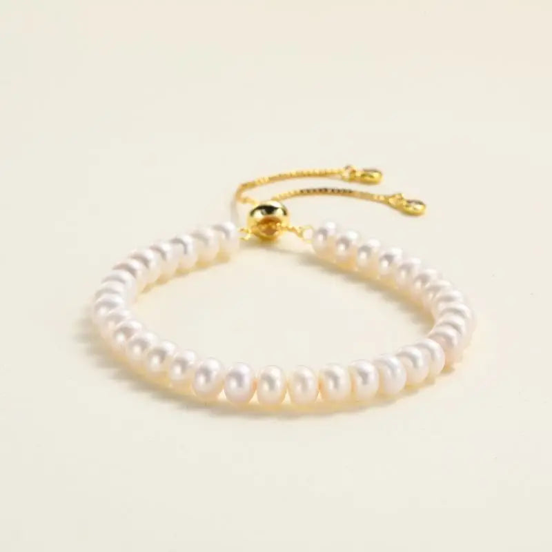 HENGSHENG Copper Chain Natural Freshwater White Pearl Bracelet Bread Bead Trendy Simple Fine Jewelry For Women Girls Gifts Daily
