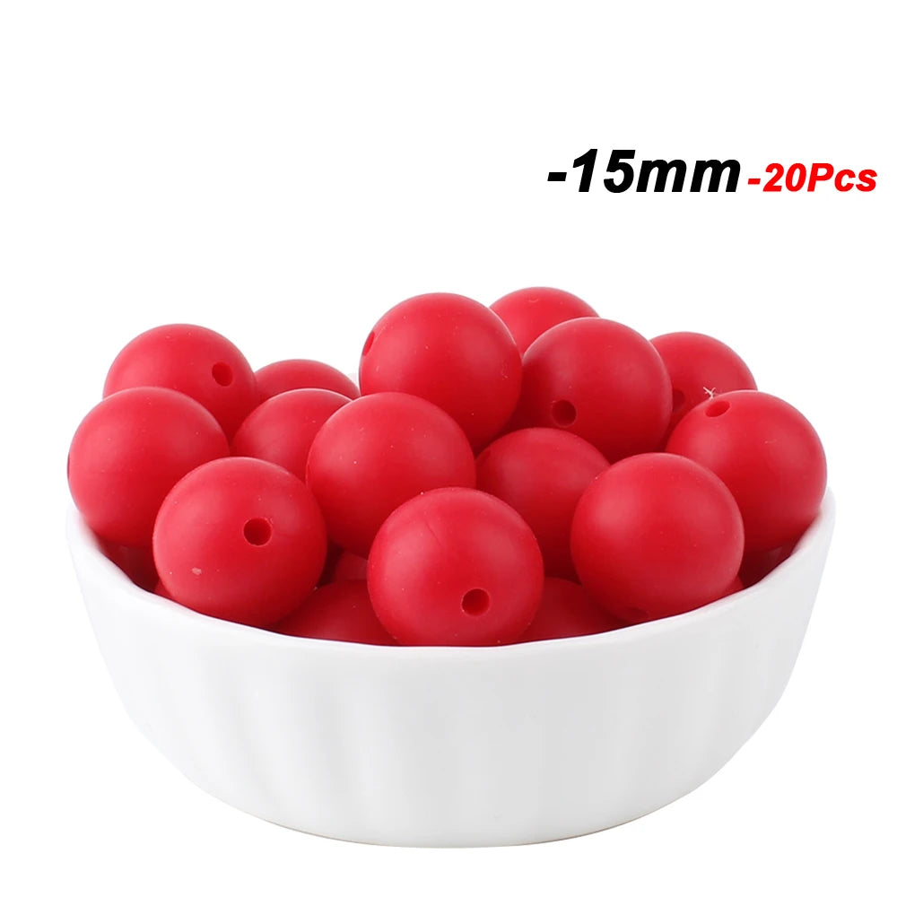20pcs 15mm Baby Round Silicone Beads Food Grade DIY Teethers Toys Nipple Holder Pacifier Chain BPA Free Silicone Teething Beads
