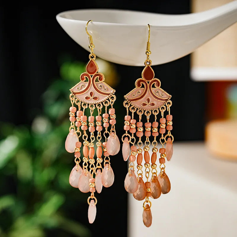 Hemasa Bohemian Waterdrop Dangle Drop Tassel Earrings For Women Beaded Handmade Ethnic Vintage Female Jewelry Earrings Gift