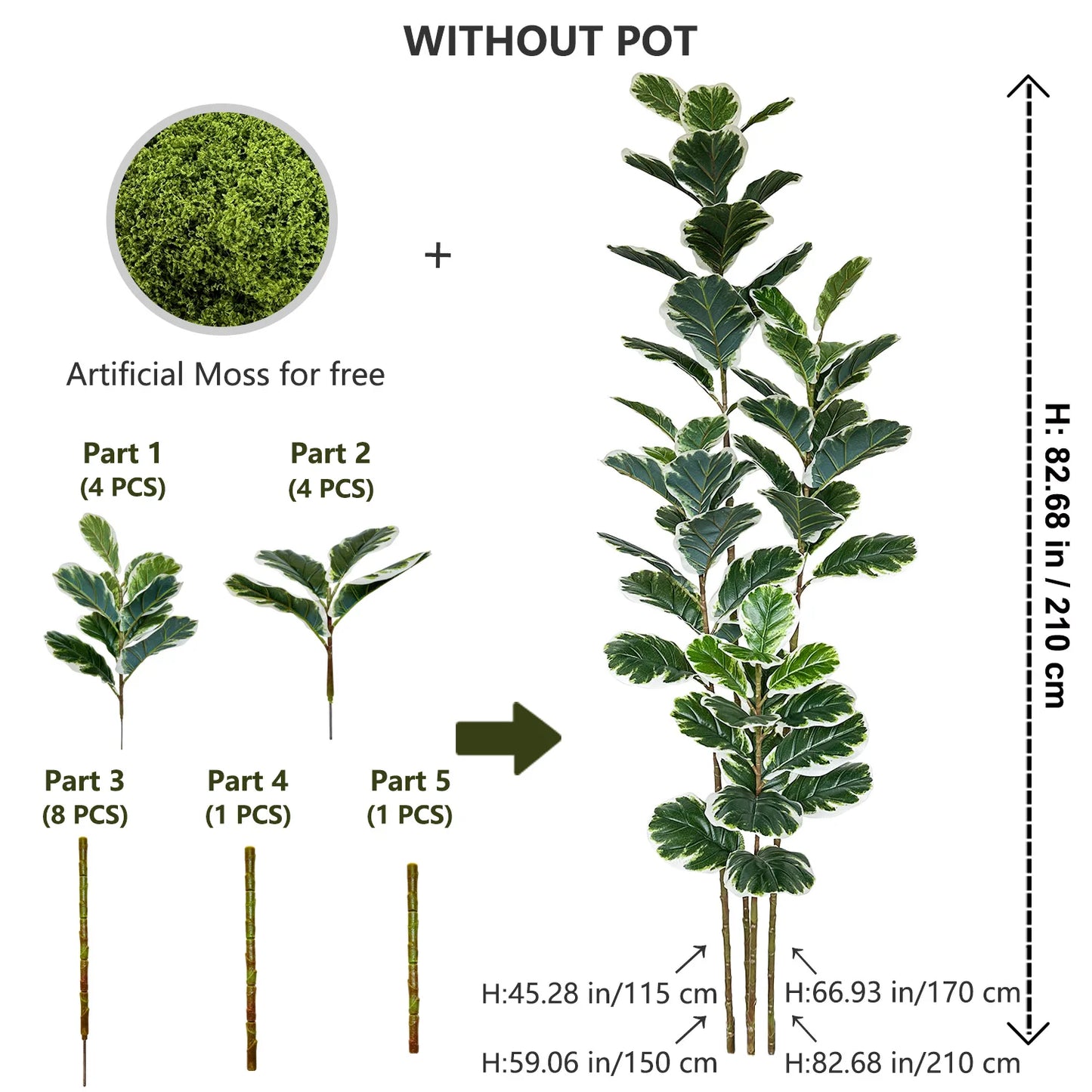 Tejesa 115-240CM New Artificial Fiddle Leaf ficus tree plant Ornament indoor Fake Plant for Home garden Room wedding Decor halloween