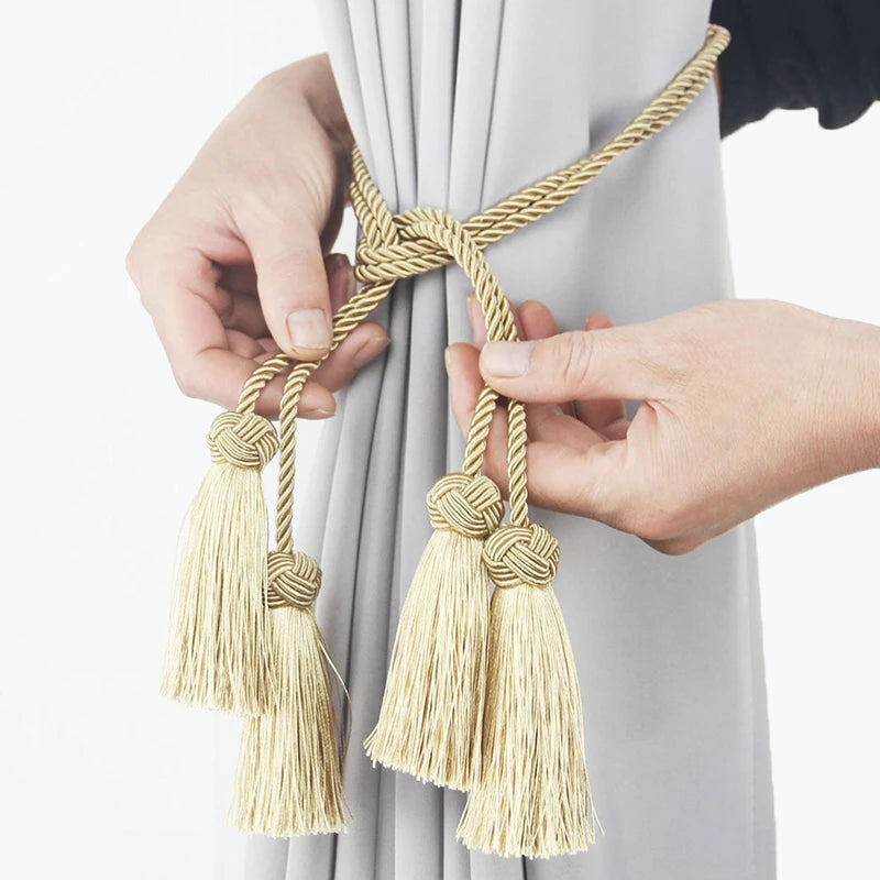 1Pair Tassel Curtain Tieback Room Accessories Curtain Buckle Holder Rope Handmade Weave Tassel Fringe Bandage Home Decoration