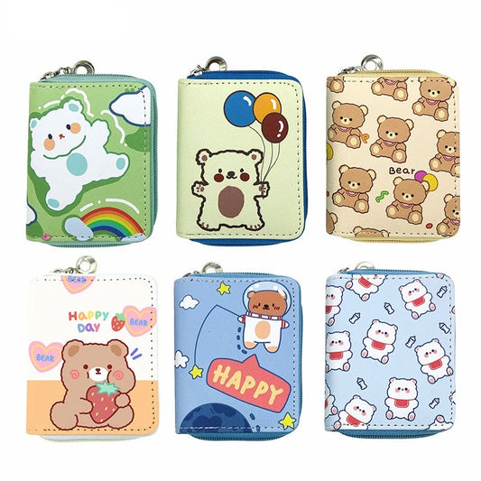 Women Kawaii Bear Wallets Pocket Purse Girls Card Holder Patchwork Wallet Lady Female Fashion Short Coin Purse Money Bag