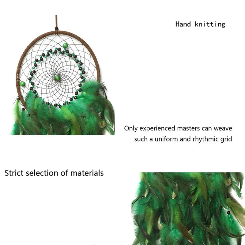 Tejesa Green Feathers Dream Catcher Large Window Hangings Home Decorations Bedroom Ornaments Wall Pendants For Girls Holiday Gift
