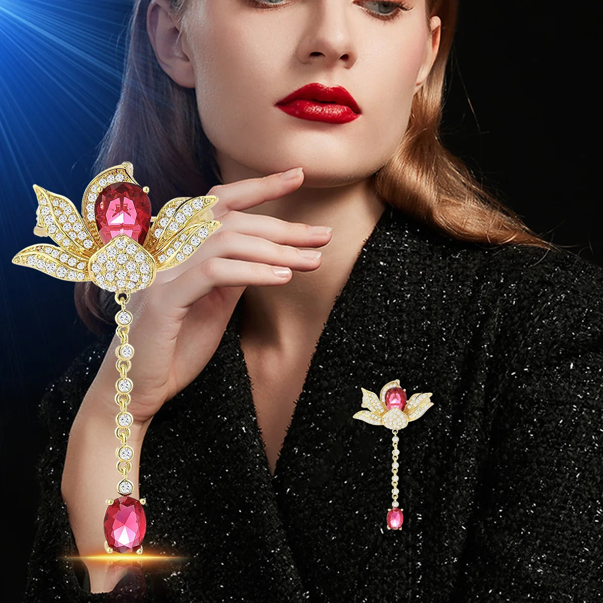 Ancient style tassel lotus brooch, high-end women's design cheongsam corsage, suit chain decoration collar pin