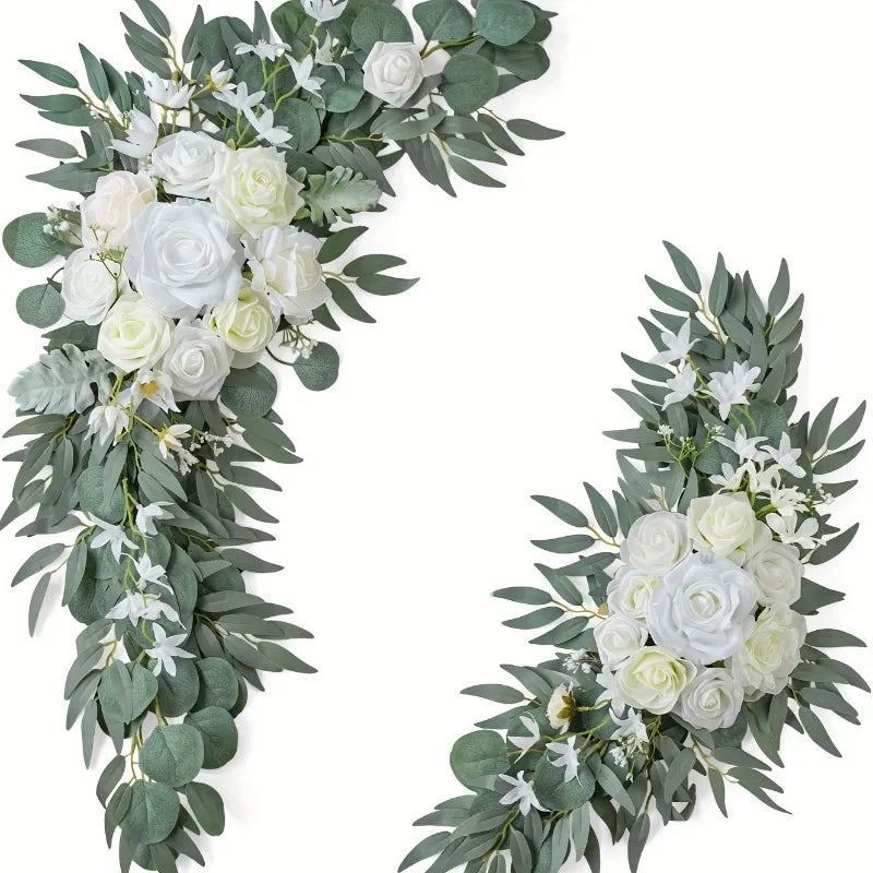 Tejesa Artificial Wedding Arch Flowers Kit Boho Dusty Rose Blue Eucalyptus Garland Drapes for Wedding Decorations Welcome Sign
