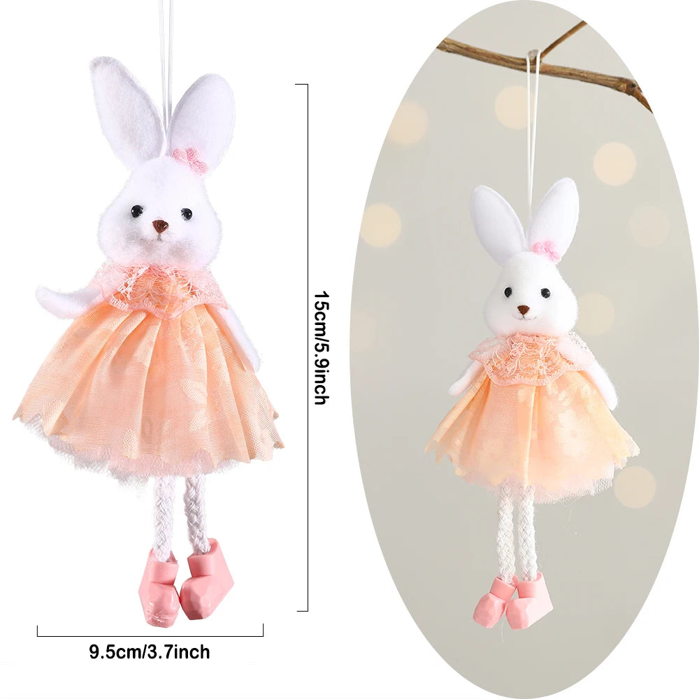 Hemasa Easter Bunny Hanging Ornaments Pastel Purple Green Blue Yellow Skirt Rabbit Doll Figurine Kids Gifts Spring Easter Decorations