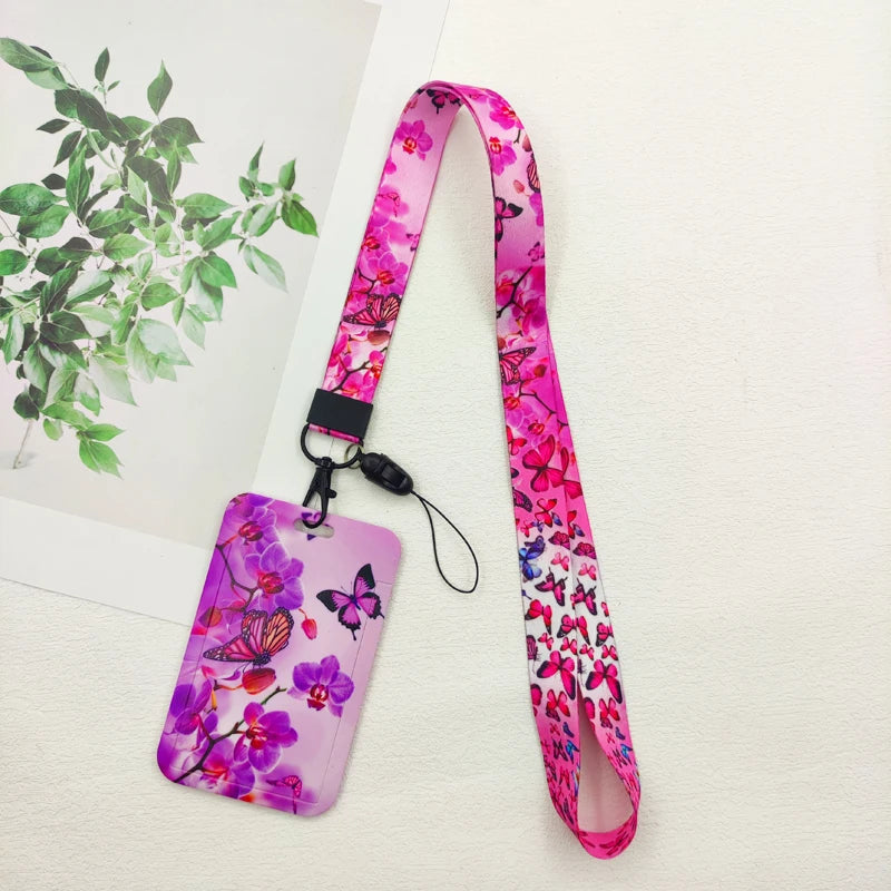 Butterfly ID Card Holders Lanyards Girls Door Card Case Hanging Rope Women Badge Holder Neck Strap Business Card Gift