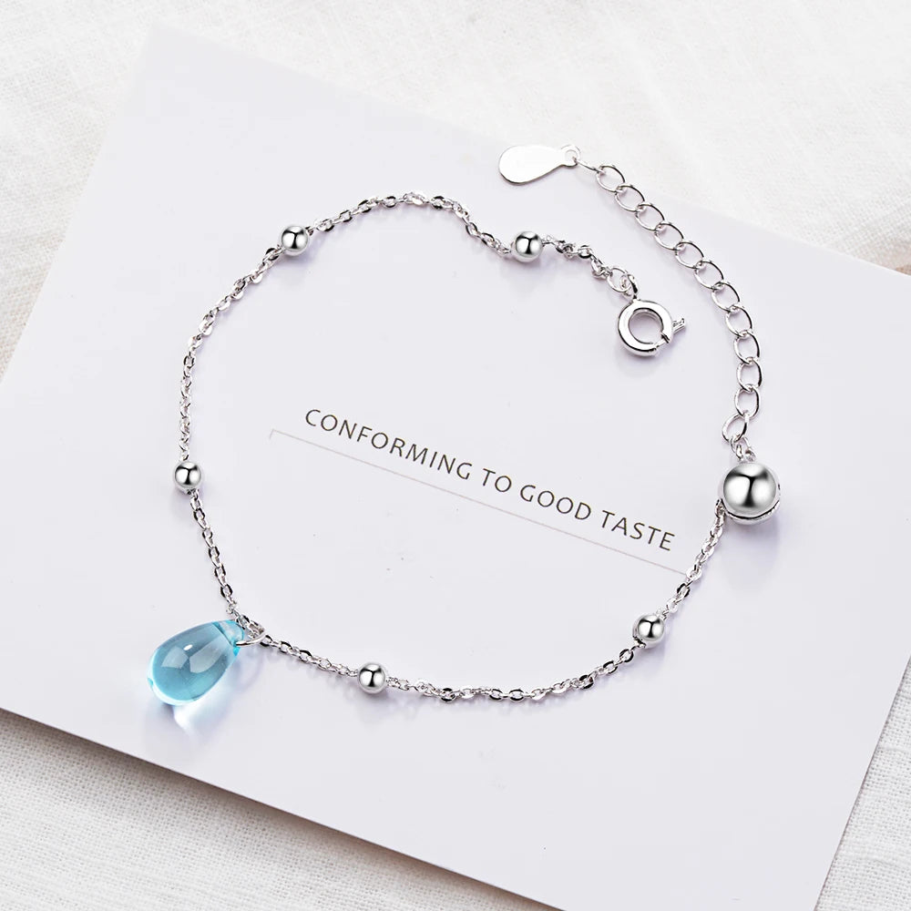 Sweet Blue Crystal Water Drop 925 Sterling Silver Bracelet For Women Gift Pulseira Silver 925 Jewelry S-b208