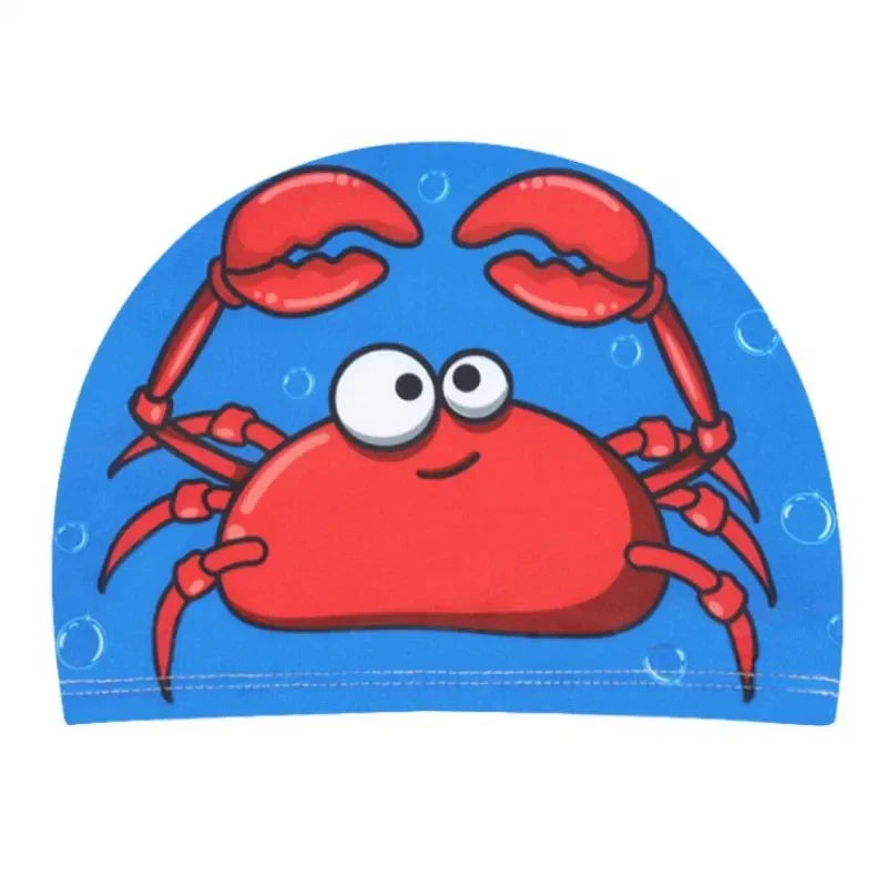 Hemasa Swimming Cap for Children Elastic Fabric Cute Cartoon for Long Hair Lovely Kids Protect Ears Swim Pool Hat for Boys Girls Swim