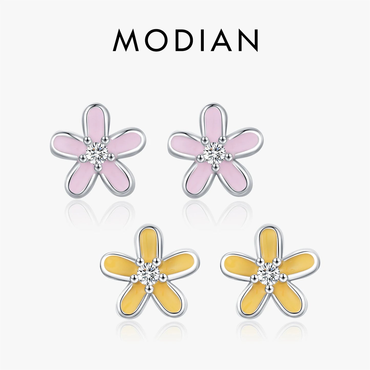MODIAN 925 Sterling Silver Elegant Simple Cute Colorful Enamel Small Flower Stud Earrings For Women Fine Jewelry