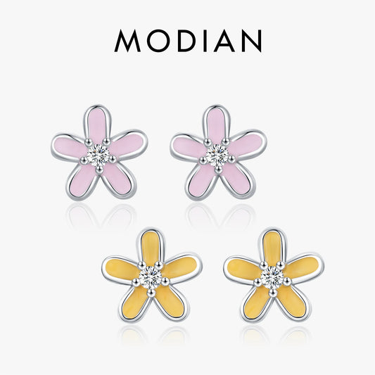 MODIAN 925 Sterling Silver Elegant Simple Cute Colorful Enamel Small Flower Stud Earrings For Women Fine Jewelry