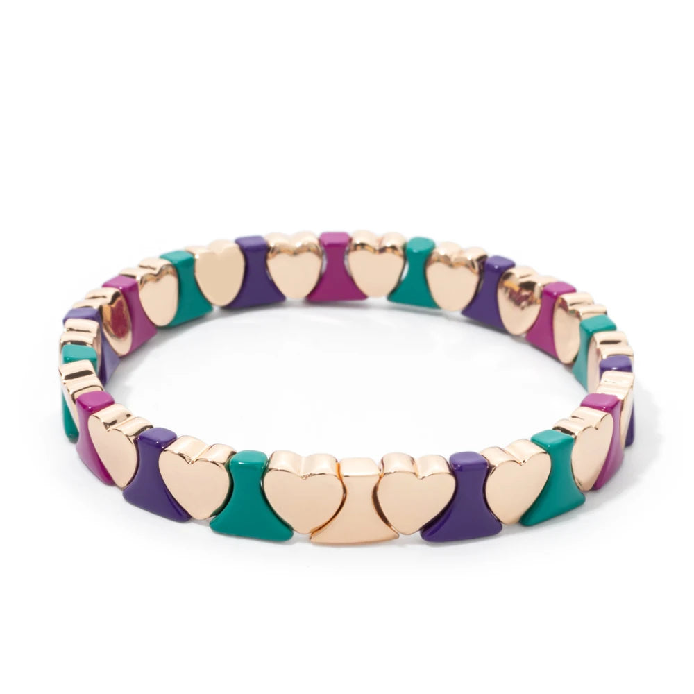 Tejesa Gold Color Heart Shape Bracelets / Elastic Love Bangle For Women Couple Jewelry